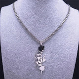 Goth Rose Skull Skeleton Heart Necklace Women Stainless Steel