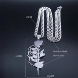 Goth Rose Skull Skeleton Heart Necklace Women Stainless Steel
