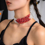 Halloween Blood Pattern Pearl Necklace Multi-layer Gothic Party Jewelry