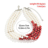 Halloween Blood Pattern Pearl Necklace Multi-layer Gothic Party Jewelry