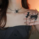 Gothic Bat Hat Spiders Choker Necklace Halloween Pendant Spooky Look