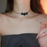 Gothic Bat Hat Spiders Choker Necklace Halloween Pendant Spooky Look