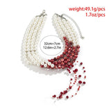 Gothic Pearl Beaded Choker Necklace Multi-layer Halloween Jewelry