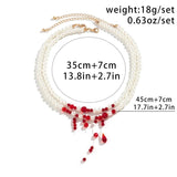 Halloween Red Crystal Beads Double Layer Short Necklace Gothic Pearl Choker