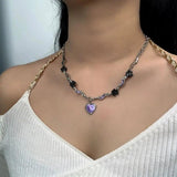 Kpop Goth Pink Purple Heart Cross Star Pendant Necklace