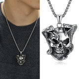 Punk Skull Snake Men Pendant Necklace Stainless Steel