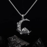 Gothic Moon Skull Men's Necklace Punk Stainless Steel Skeleton Hiphop Jewelry