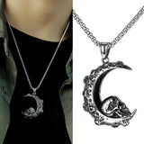Gothic Moon Skull Men's Necklace Punk Stainless Steel Skeleton Hiphop Jewelry