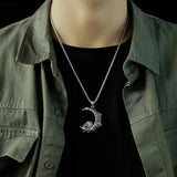 Gothic Moon Skull Men's Necklace Punk Stainless Steel Skeleton Hiphop Jewelry
