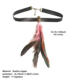 Long Feather Skull Witch Necklace Leather Collar Women Jewelry