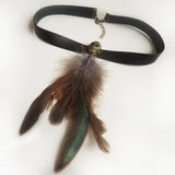 Long Feather Skull Witch Necklace Leather Collar Women Jewelry