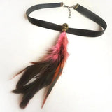 Long Feather Skull Witch Necklace Leather Collar Women Jewelry