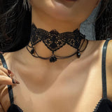 Gothic Hollow Lace Tassel Choker Necklace Halloween Jewelry