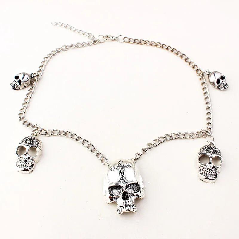 Goth Punk Skeleton Choker Necklace Silver Skull Chains Halloween Gift