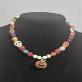Colorful Skull Beaded Necklace Acrylic Pumpkin Pendant Jewelry