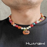 Colorful Skull Beaded Necklace Acrylic Pumpkin Pendant Jewelry