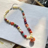 Colorful Skull Beaded Necklace Acrylic Pumpkin Pendant Jewelry