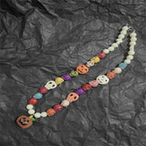Colorful Skull Beaded Necklace Acrylic Pumpkin Pendant Jewelry