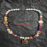 Colorful Skull Beaded Necklace Acrylic Pumpkin Pendant Jewelry