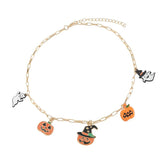 Halloween Pumpkin Pendant Necklace Spooky Witch Cat Chain