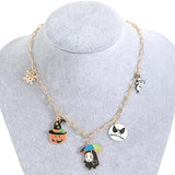 Halloween Pumpkin Pendant Necklace Spooky Witch Cat Chain