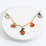 Halloween Pumpkin Pendant Necklace Spooky Witch Cat Chain