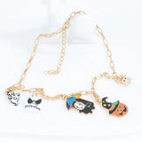 Halloween Pumpkin Pendant Necklace Spooky Witch Cat Chain