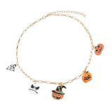 Halloween Pumpkin Pendant Necklace Spooky Witch Cat Chain