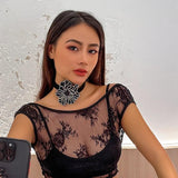 Exaggerated Goth Big Rose Flower Short Choker Necklace Petal Clavicle Chain