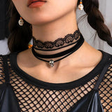 Vintage Gothic Chocker Punk Halloween Skull Necklace Lace Necklaces