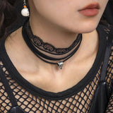 Vintage Gothic Chocker Punk Halloween Skull Necklace Lace Necklaces