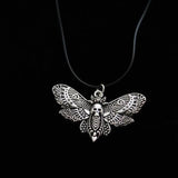Goth Silver Moth Skull Pendant Necklace