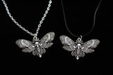 Goth Silver Moth Skull Pendant Necklace