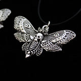 Goth Silver Moth Skull Pendant Necklace