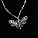 Goth Silver Moth Skull Pendant Necklace