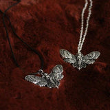 Goth Silver Moth Skull Pendant Necklace