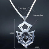 Goth Spider Stainless Steel Hip Hop Necklace Men Silver Punk Rock Necklace