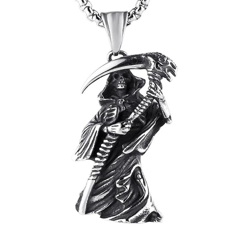 Stainless Steel Death God Skull Necklace Punk Jewelry Halloween Gift