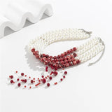 Halloween Blood Tiered Necklace Faux Pearl Choker Goth Rock Egirl