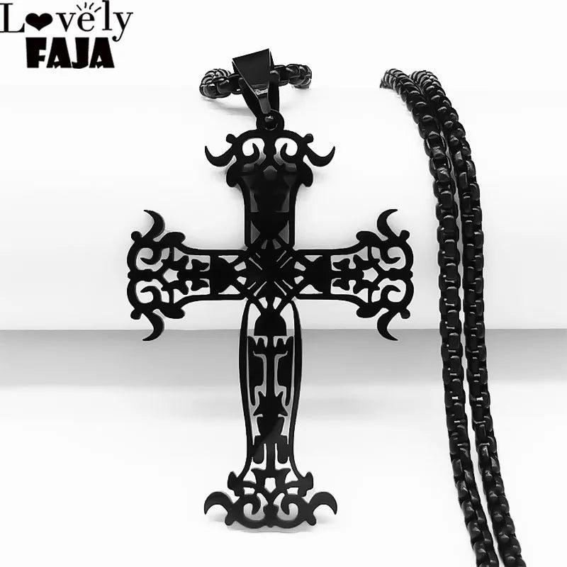 Gothic Cross Chain Necklace Stainless Steel Pendant