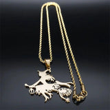Cat Witch Magic Broom Necklaces Women Stainless Steel Pendant Necklaces