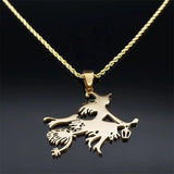 Cat Witch Magic Broom Necklaces Women Stainless Steel Pendant Necklaces
