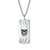 Gothic Halloween Skull Fire Men's Tag Pendant Necklace