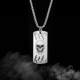 Gothic Halloween Skull Fire Men's Tag Pendant Necklace