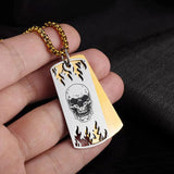 Gothic Halloween Skull Fire Men's Tag Pendant Necklace