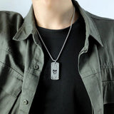 Gothic Halloween Skull Fire Men's Tag Pendant Necklace