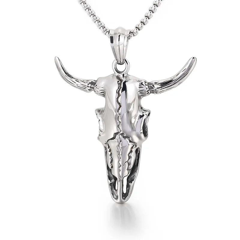Big Bull Head Pendant Necklace For Men Halloween Jewelry
