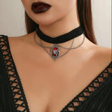 Vintage Red Crystal Halloween Spider Pendant Women Necklaces Gothic