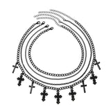 Punk Layered Chain Cross Pendant Necklace Women Halloween Choker