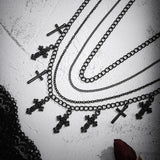 Punk Layered Chain Cross Pendant Necklace Women Halloween Choker